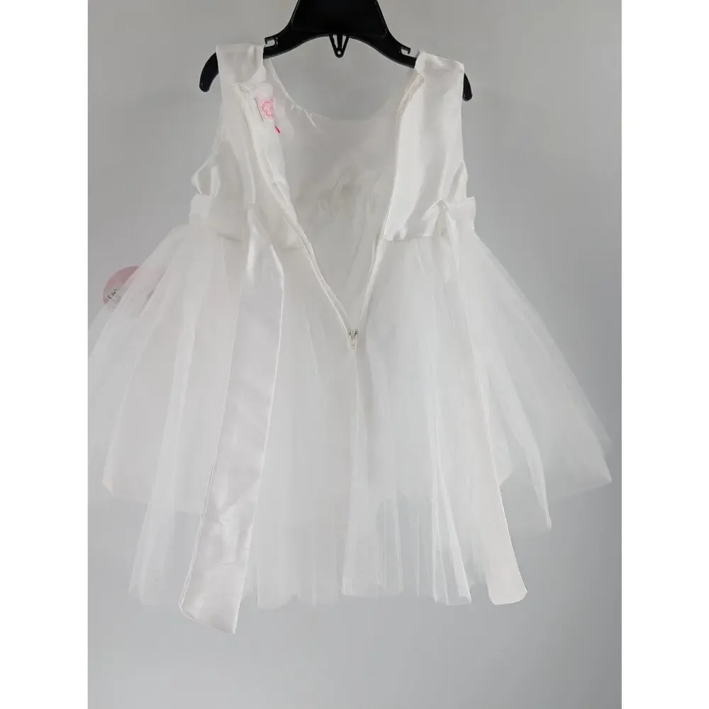 Popatu White Rosette Tulle Dress Flower Girl Fancy Size 18 Months - Picture 8 of 12